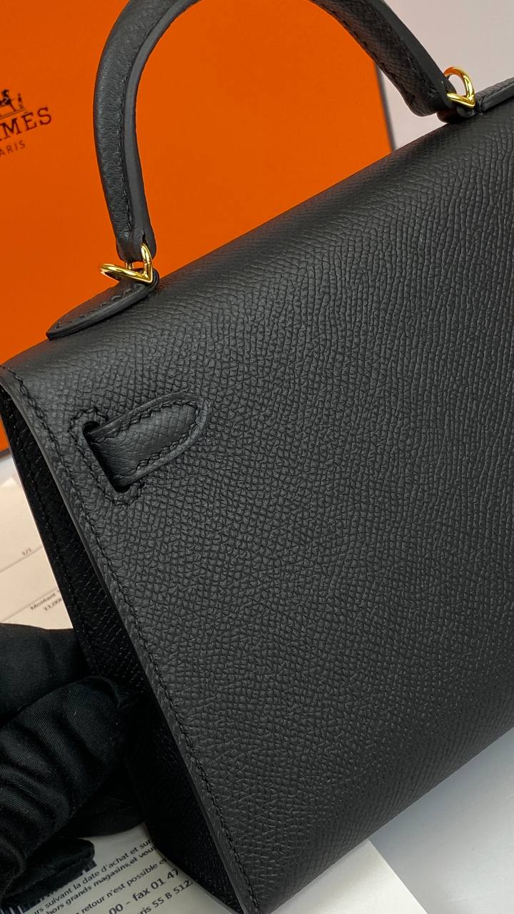 Hermes Kelly 20 Mini Sellier Bag Black Epsom Gold Hardware