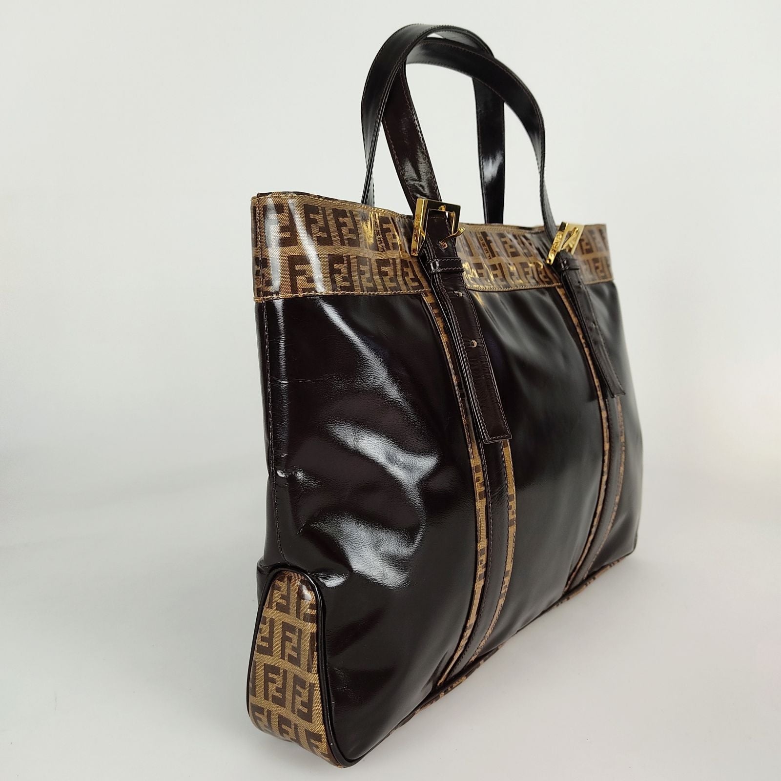Fendi Fendi unisex vintage brown coated canvas handbag - '10s