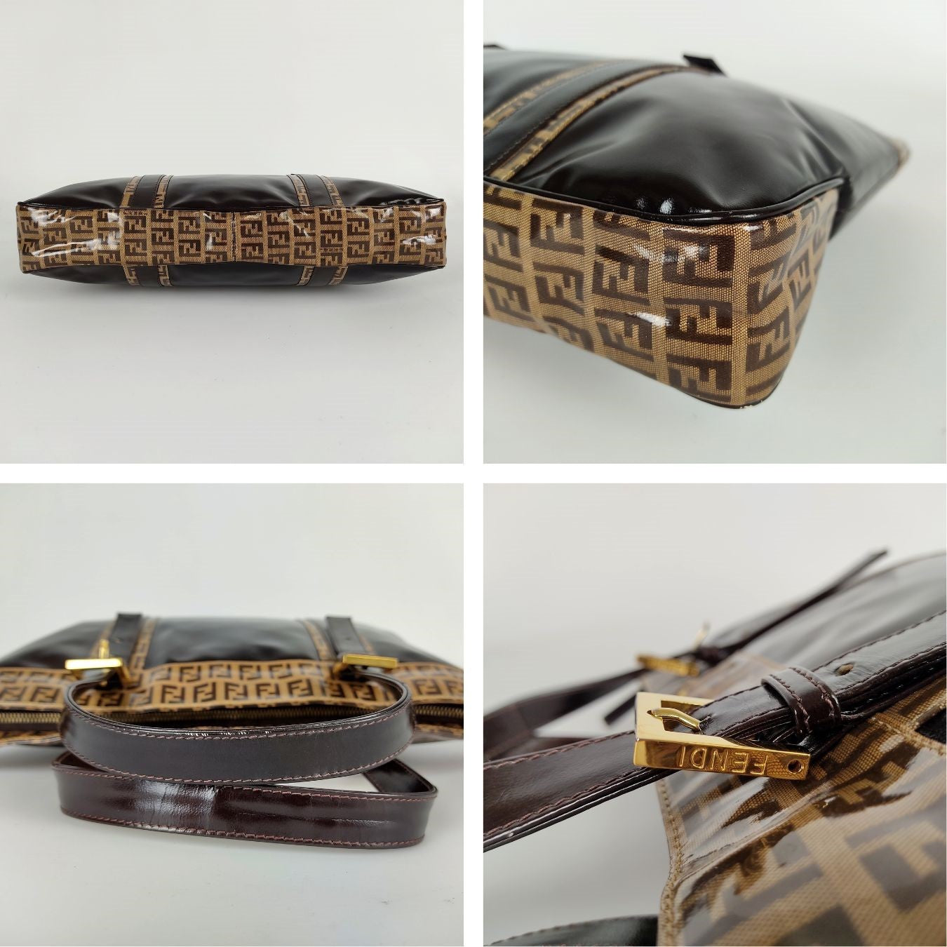 Fendi Fendi unisex vintage brown coated canvas handbag - '10s