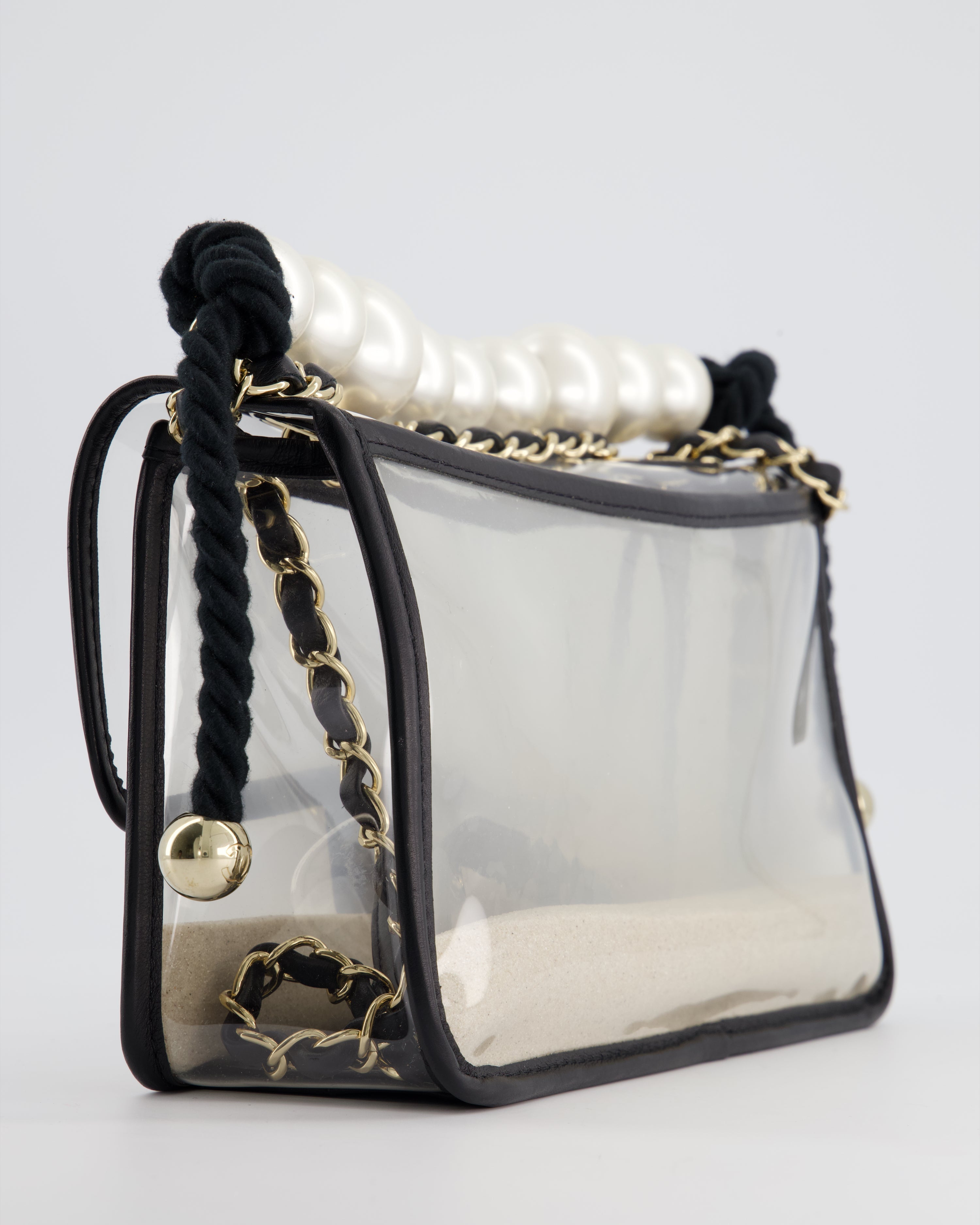 Chanel Coco Sand Pearl Strap Medium Flap with Champagne Gold Hardware