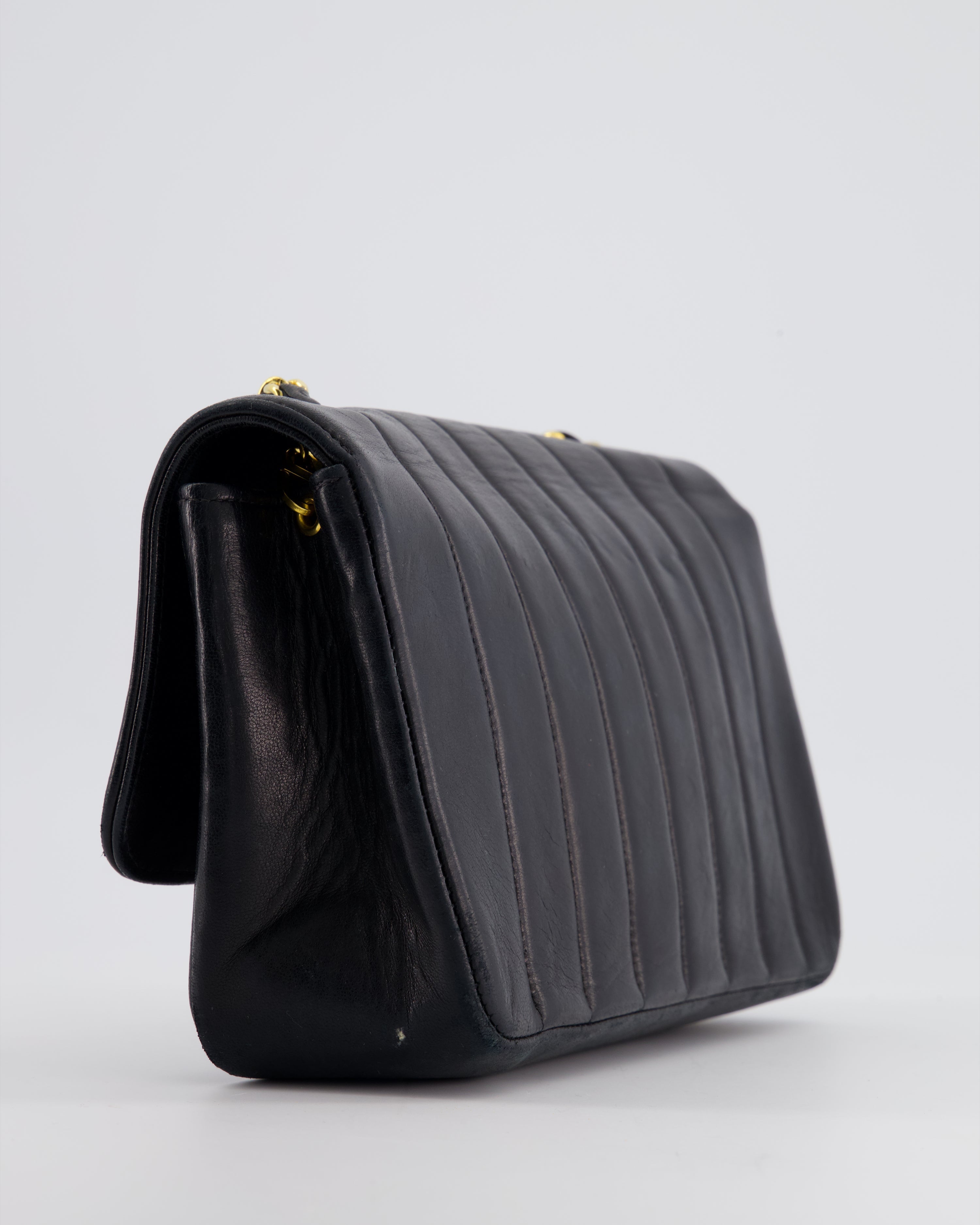 Chanel Navy Vintage Mademoiselle Medium Lambskin Single Flap Bag with 24K Gold Hardware