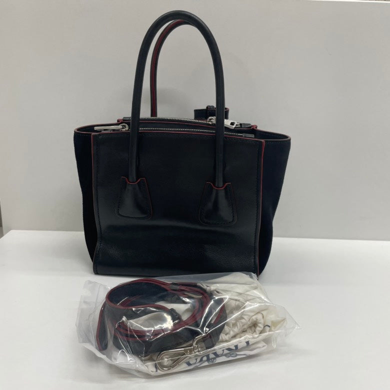 Prada Twin Pocket Tote Bag, Black, Leather