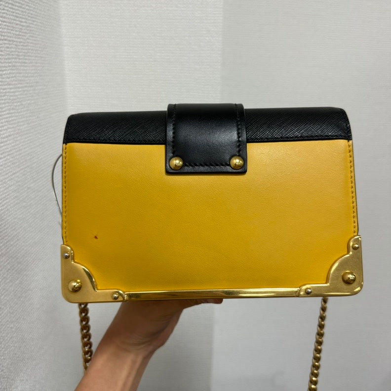 Prada Cahier Crossbody Bag,Yellow & Black,Leather